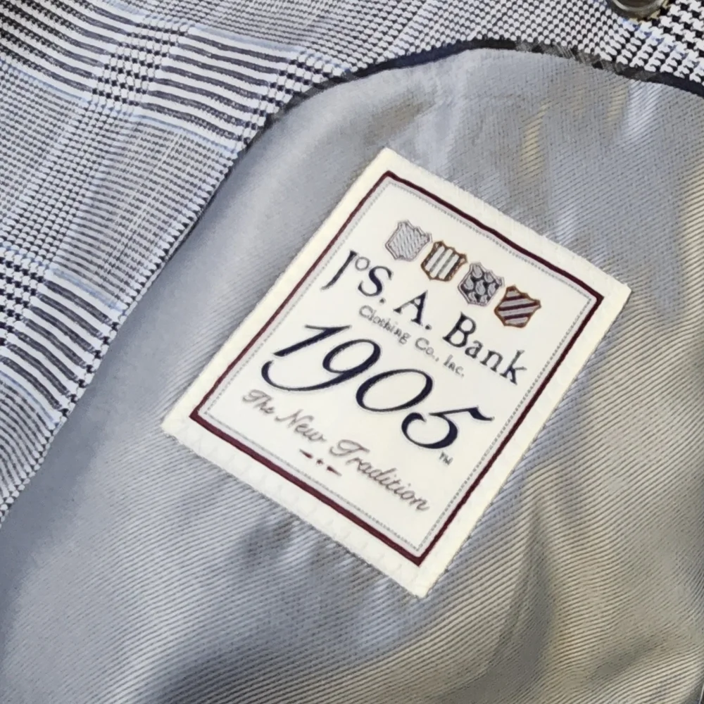 Jos. A. Bank 1905 43L Tailored Fit Blazer Jacket Gray Glen Check Plaid Linen